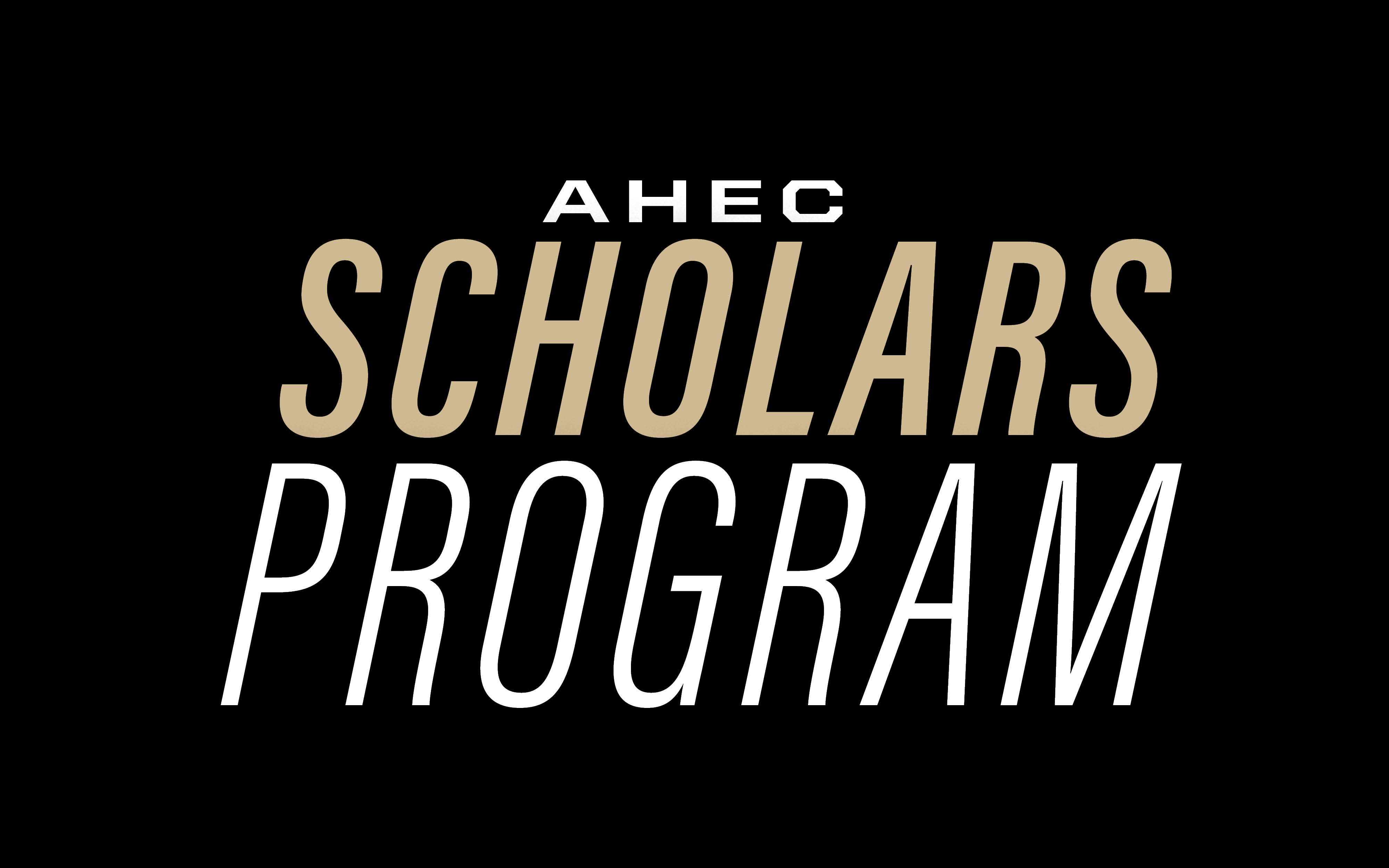 Black graphic with white and gold letters that read "AHEC Scholars Program."