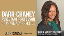 Head shot of Omolola Adeoye-Olatunde with the words "Darr-Chaney Assistant Professor of Pharmacy Practice."
